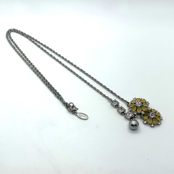 Ann Taylor Vintage Silver Necklace With Yellow Floral Accents & Crystal Details - Picture 2 of 16